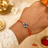 Ruby and White Crystal Floral Silver Rakhi for Raksha Bandhan by Frolic Jewels