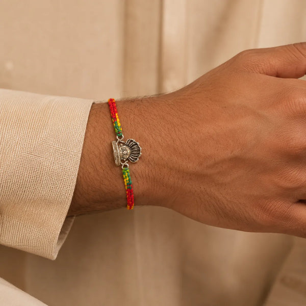 Sheshnag Shivling Silver Rakhi with Multicolour Thread | Frolic Jewels