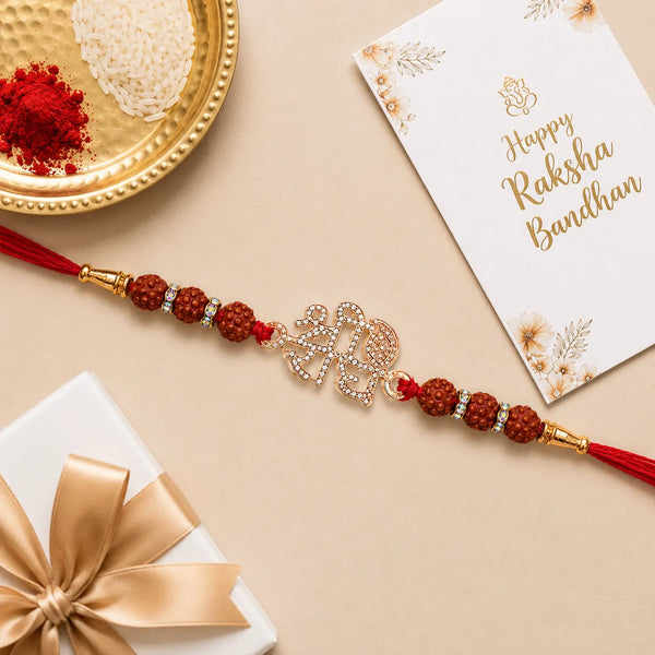 Shree Radhe Rudraksha Silver Rakhi Gift
