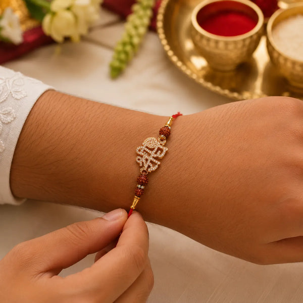 Shree Radhe Rudraksha Silver Rakhi Gift