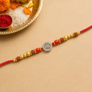 Shubh Bhai Silver Rakhi with Golden Beads