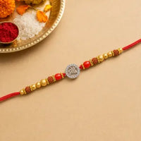 Shubh Bhai Silver Rakhi with Golden Beads for Raksha Bandhan by Frolic Jewels