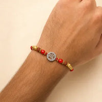 Shubh Bhai Silver Rakhi with Golden Beads for Raksha Bandhan by Frolic Jewels