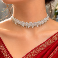 Silver Crystal Pearl Guluband for Women by Frolic Jewels
