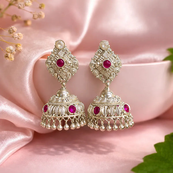 925 Silver Dual-Stone Jhumka Earring