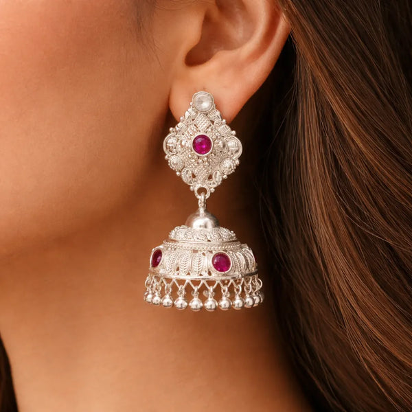 925 Silver Dual-Stone Jhumka Earring