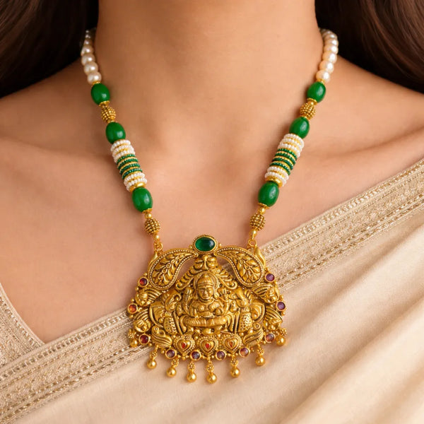 925 Silver Gold plated Lakshmi Beaded Necklace