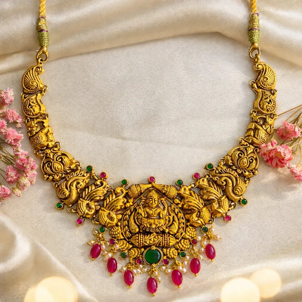 925 Silver Gold Plated Temple Lakshmi Haar