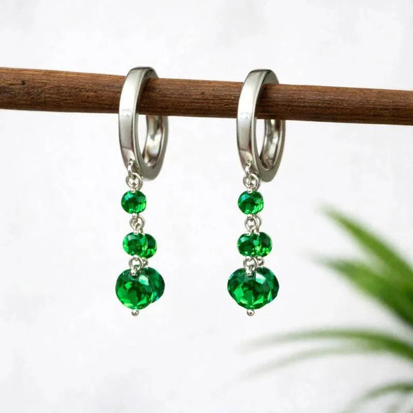 Silver Green Drop Bali Earrings