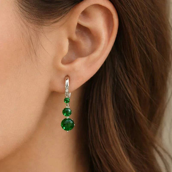 Silver Green Drop Bali Earrings