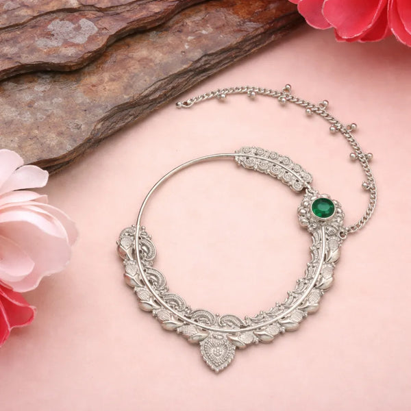 925 Silver Green Stone Designer Nath