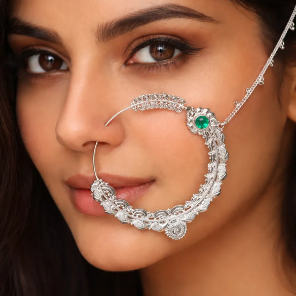 925 Silver Green Stone Designer Nath
