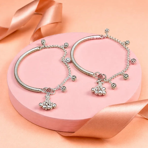 Silver Kada Payal with Chain Charms