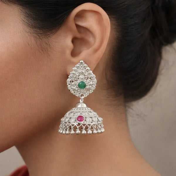 925 Silver Multi-Stone Jhumka Earrings