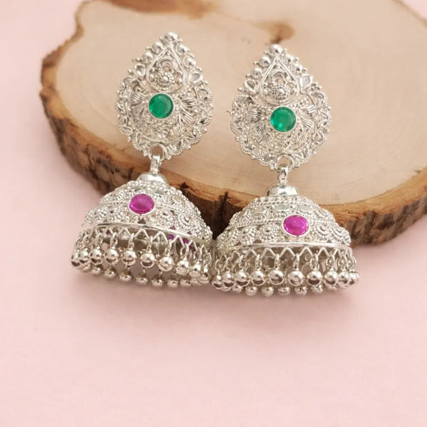 925 Silver Multi-Stone Jhumka Earrings