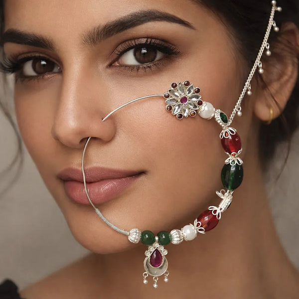 925 Silver Multicolor Beaded Traditional Nath