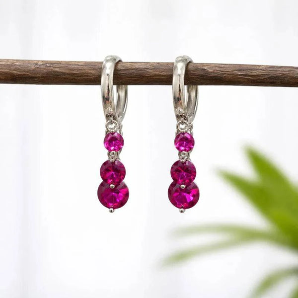 Silver Pink Drop Bali Earrings