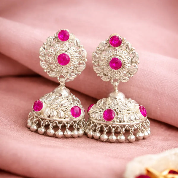 925 Silver Pink Stone Jhumka Earring