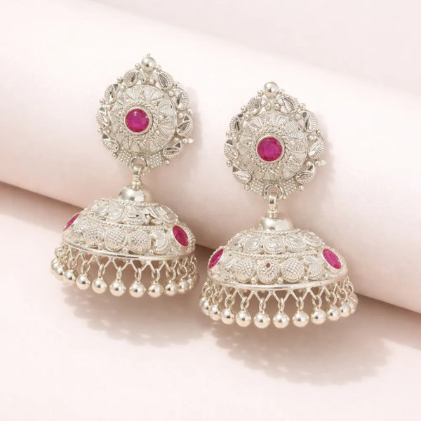 925 Silver Pink Stone Jhumka Earrings