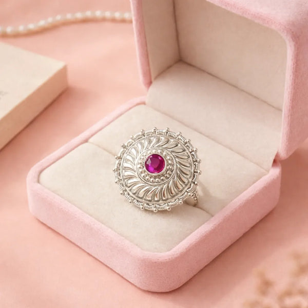 925 Silver Pink Stone Statement Ring