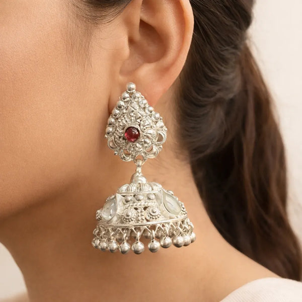 925 Silver Stone Jhumka Earrings