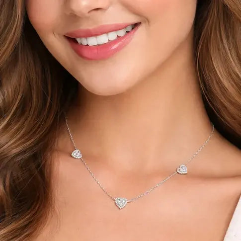 Silver Triple Heart Crystal Necklace