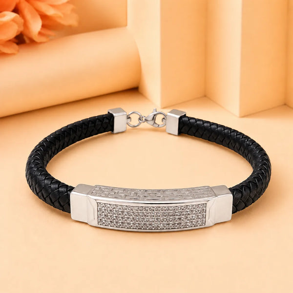 Sparkling Crystal Bar Silver Bracelet Rakhi