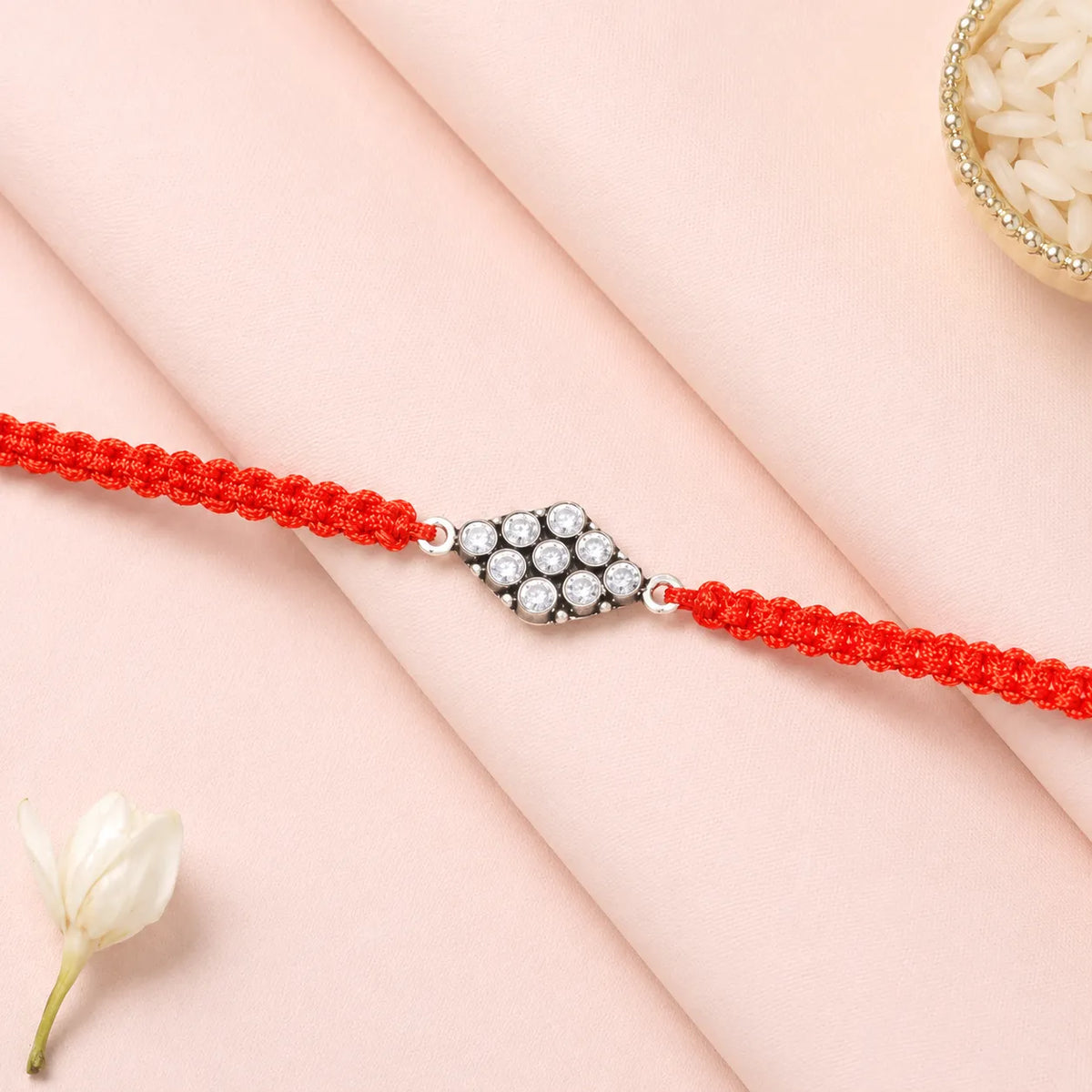 Sparkling Crystal Diamond Silver Rakhi