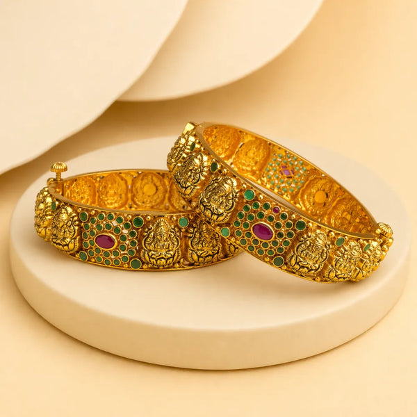 Temple Design Gold Polish Kada Bangle