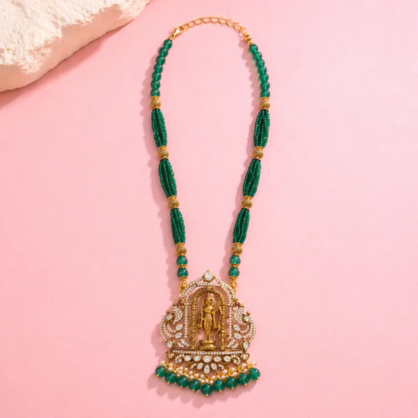 Temple Green Beaded Gold Polish Necklace