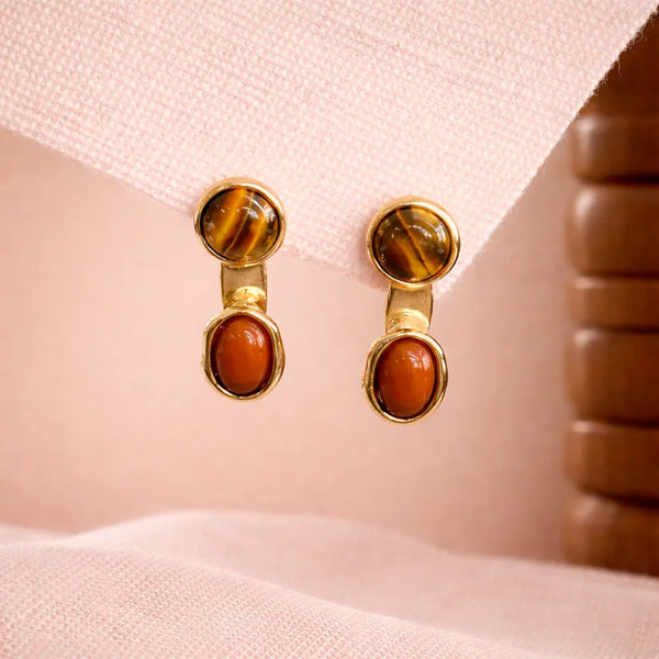 Tiger Eye Stone Drop Earrings – Anti Tarnish Gold Elegant Jewellery