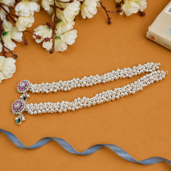Traditional Floral Ghungroo 925 Silver Payal