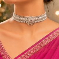 Traditional Silver Floral Guluband for Women by Frolic Jewels