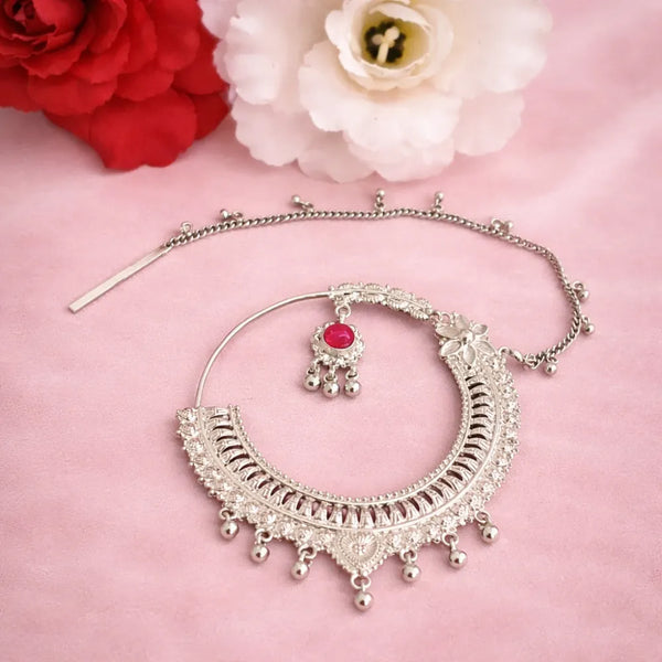 Traditional Silver Nath with Chain