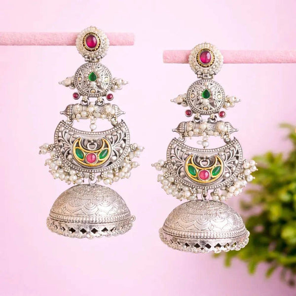 Vintage Silver Pearl Anti-Tarnish Jhumka Earrings