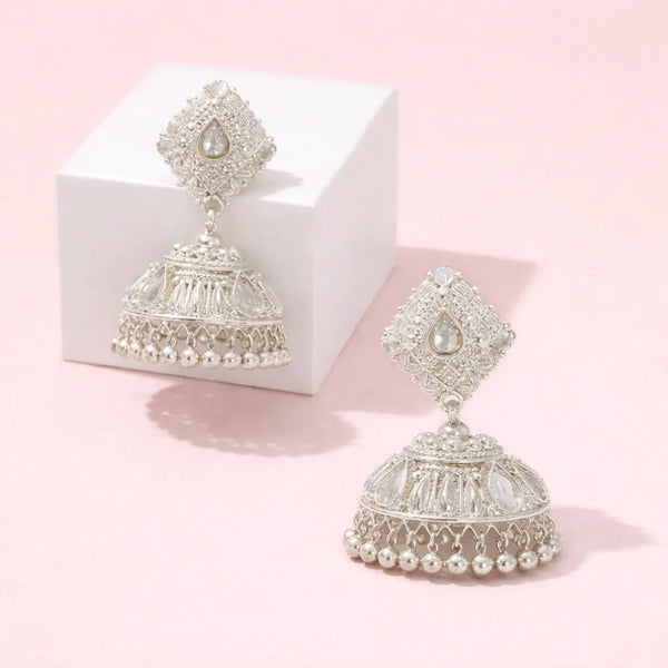 925 Silver White Stone Jhumka