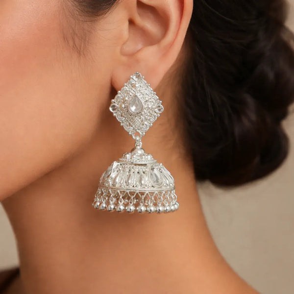 925 Silver White Stone Jhumka