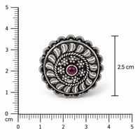 Oxidised Silver Ruby Floral Ring for Women Frolic Jewels