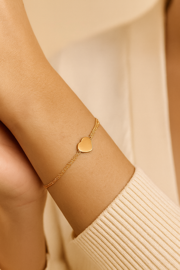 Minimal Heart Charm 925 Silver Bracelet
