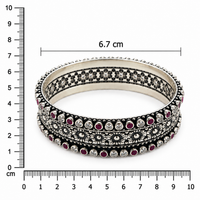Oxidised Silver Ruby Floral Bangles for Women Frolic Jewels