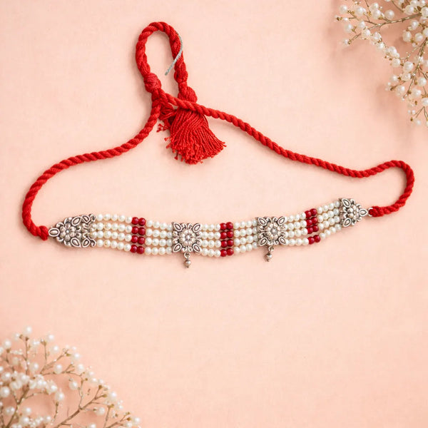 925 Silver Red & White Beaded Guluband