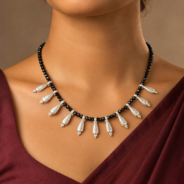 Black Beaded Silver Champakali