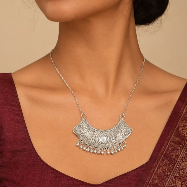Traditional Floral Silver Pendant