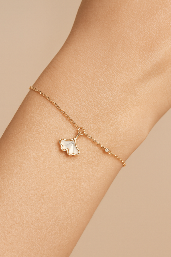 Mother of Pearl Fan Charm  Silver Bracelet