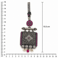 925 Silver Antique Floral Square Key Ring with Pink Stones | Frolic Jewels