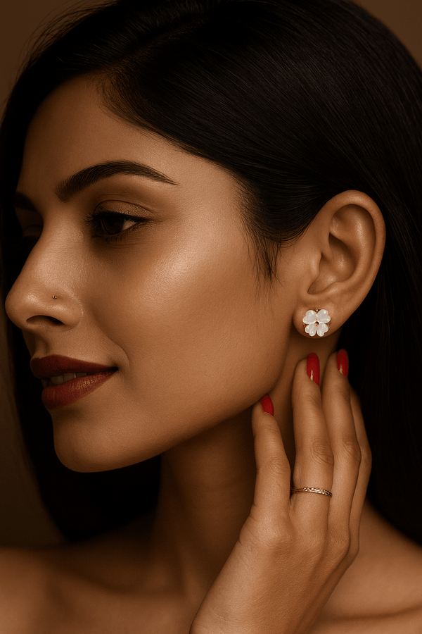 Silver Mother-of-Pearl Flower Stud Earrings