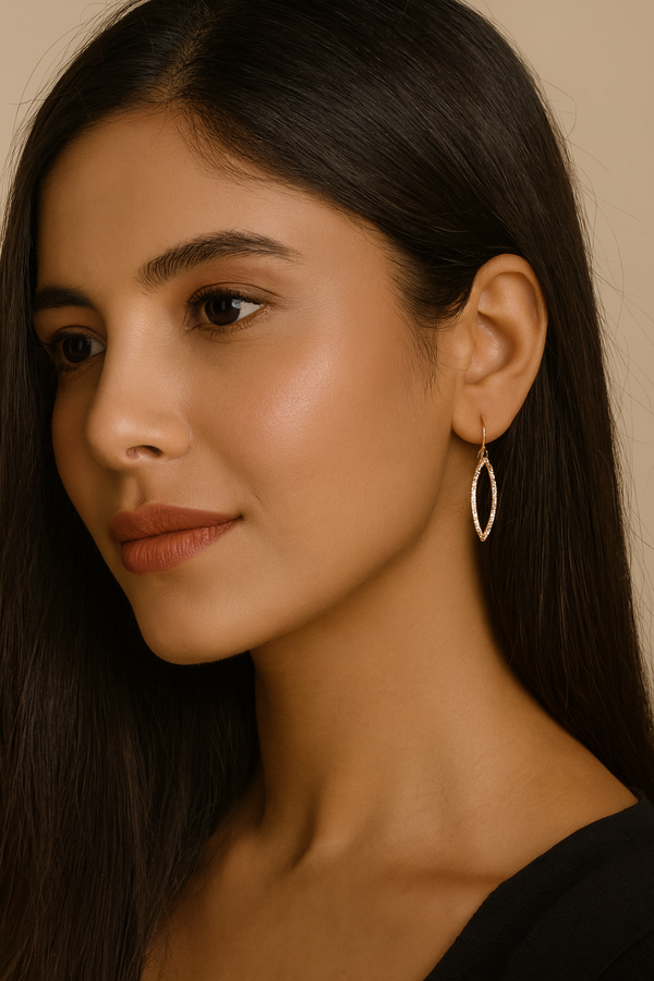 Rose Gold Oval Drop Silver Earrings in 925 Sterling Silver