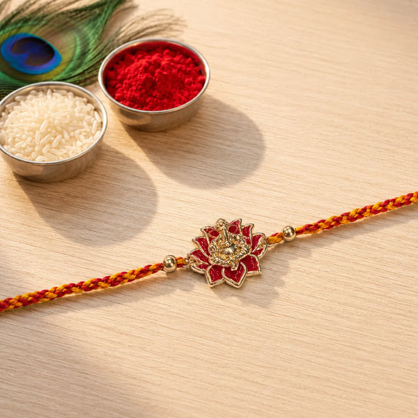 Goddess Lakshmi Lotus Silver Rakhi for Kids | Frolic Jewels