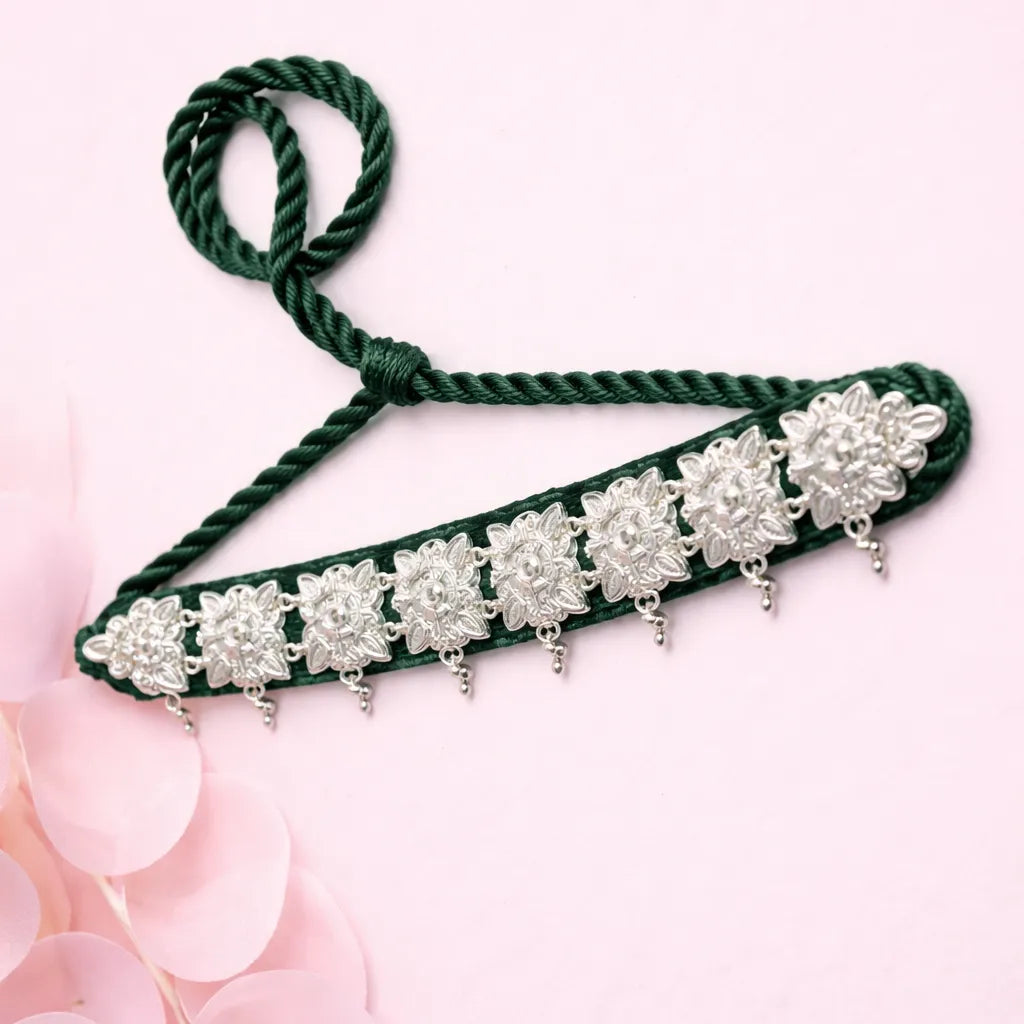925 Silver Green Velvet Guluband