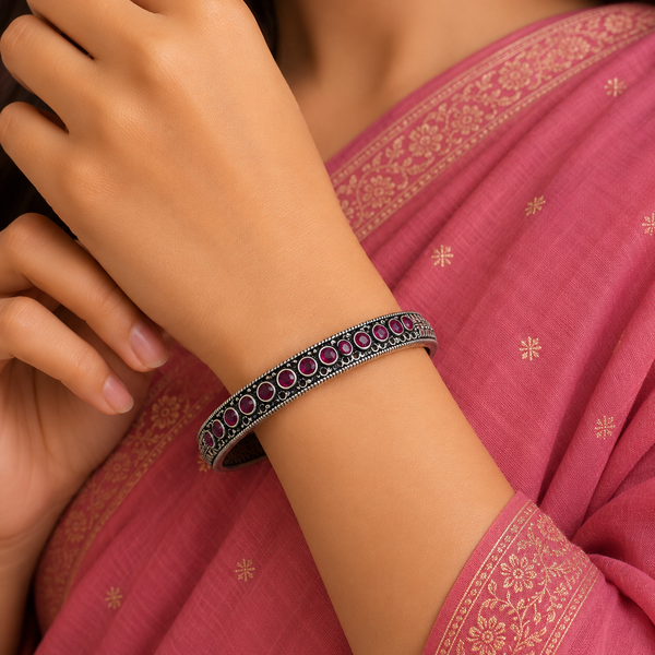 Oxidised Silver Ruby Stone Bangles for Women | Frolic Jewels